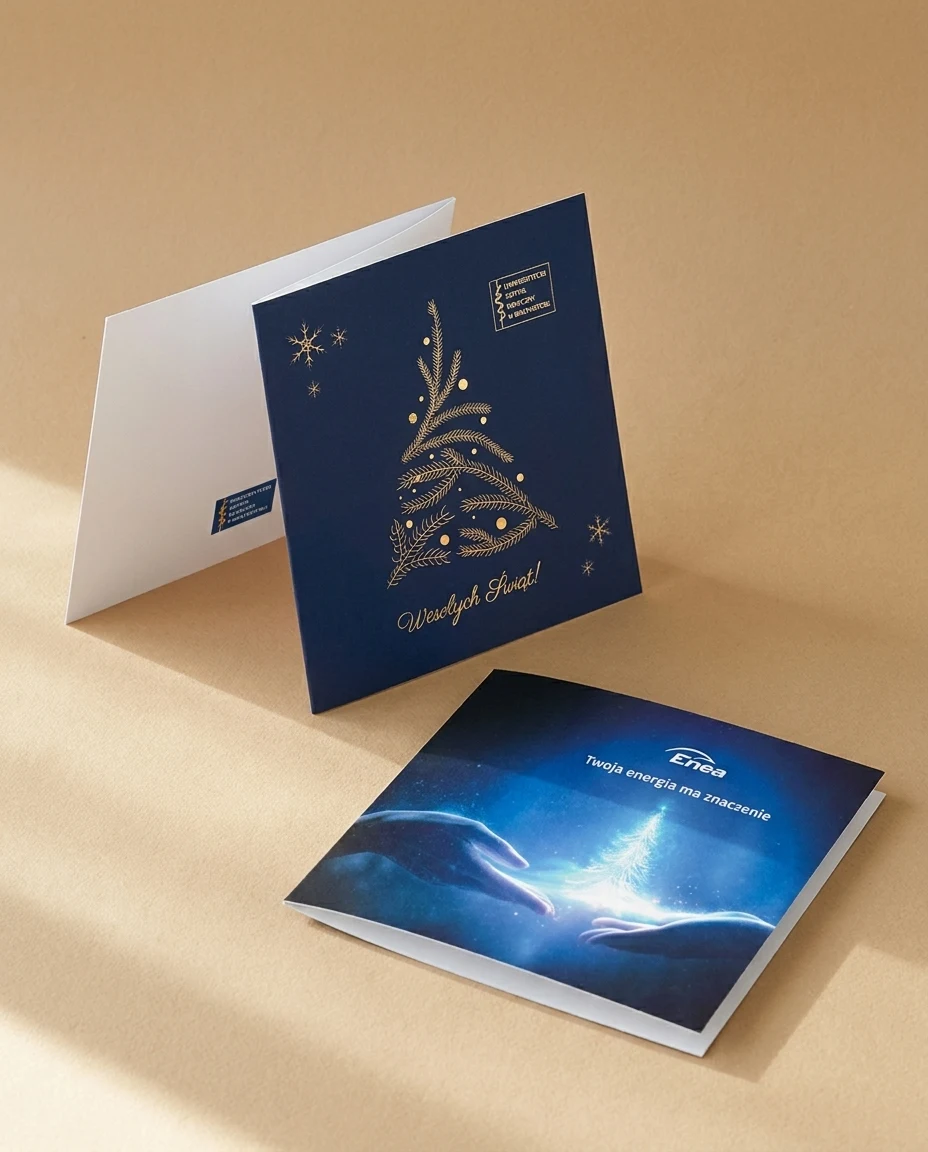 Quadratische Firmen-Weihnachtskarten 150×150 gefalzt, Goldfolie